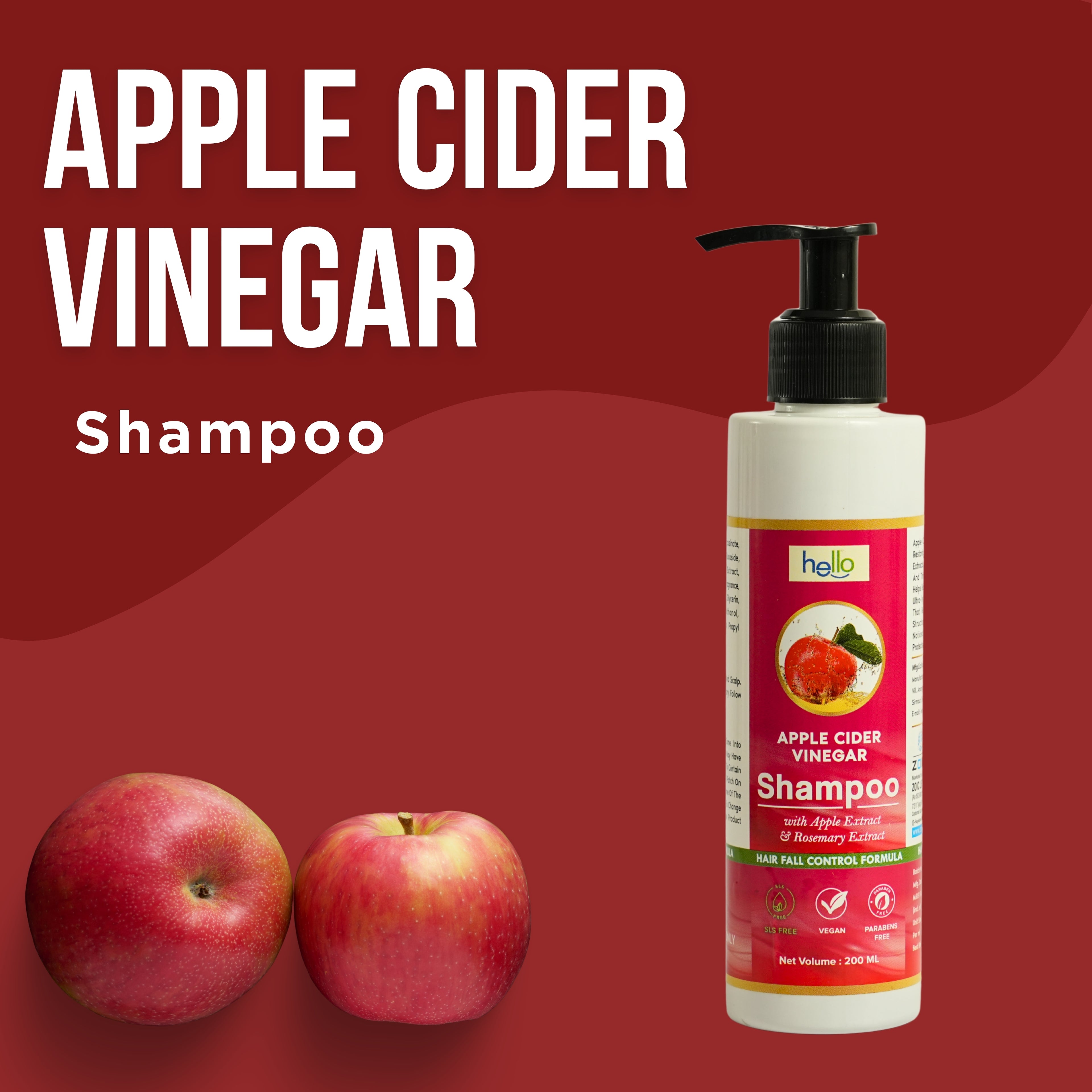 Hello Apple Cider Vinegar Shampoo - Hair Fall Control Formula (200ml)