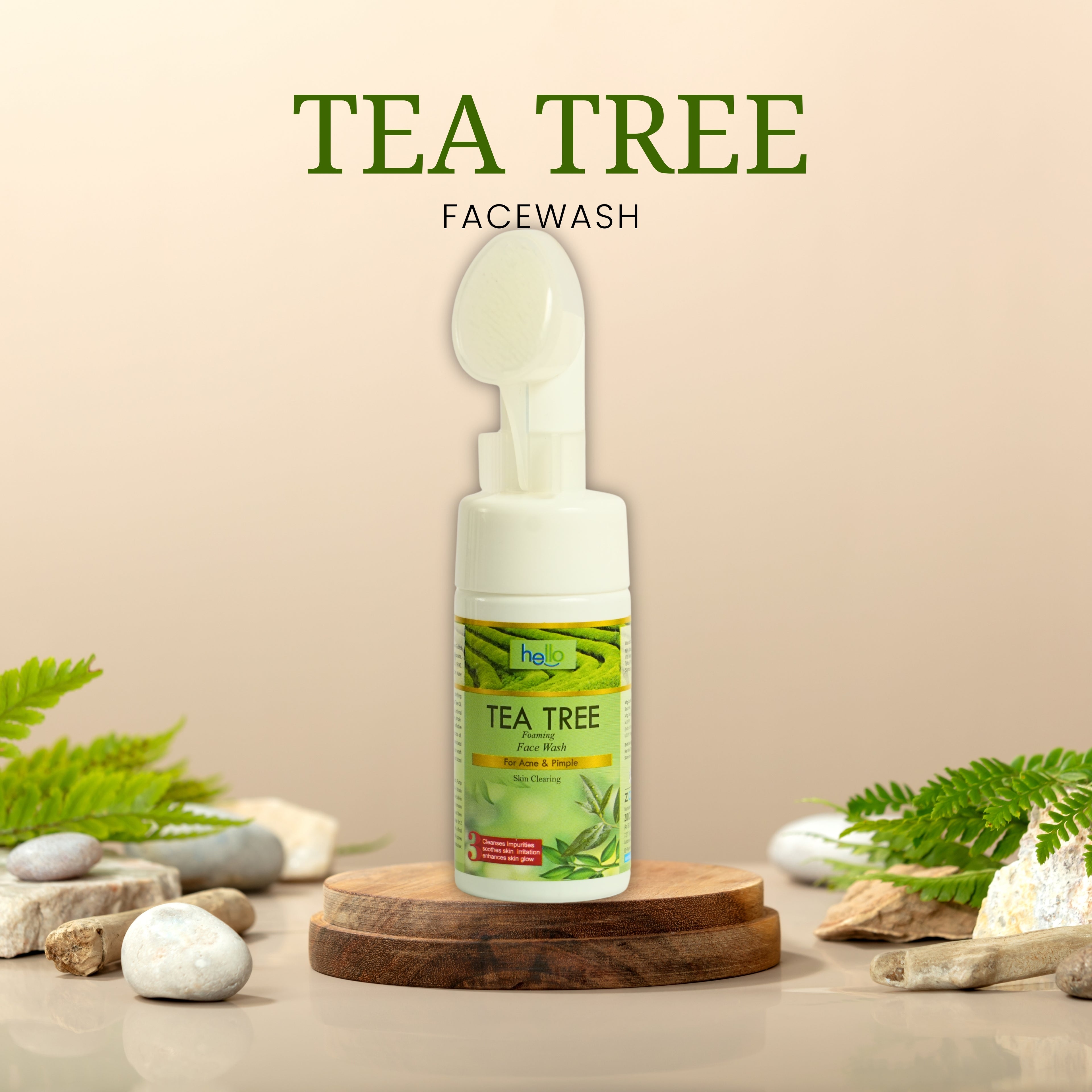 Hello Tea Tree Foaming Face Wash with Built-in Brush | For Acne & Pimple Control | 100ml