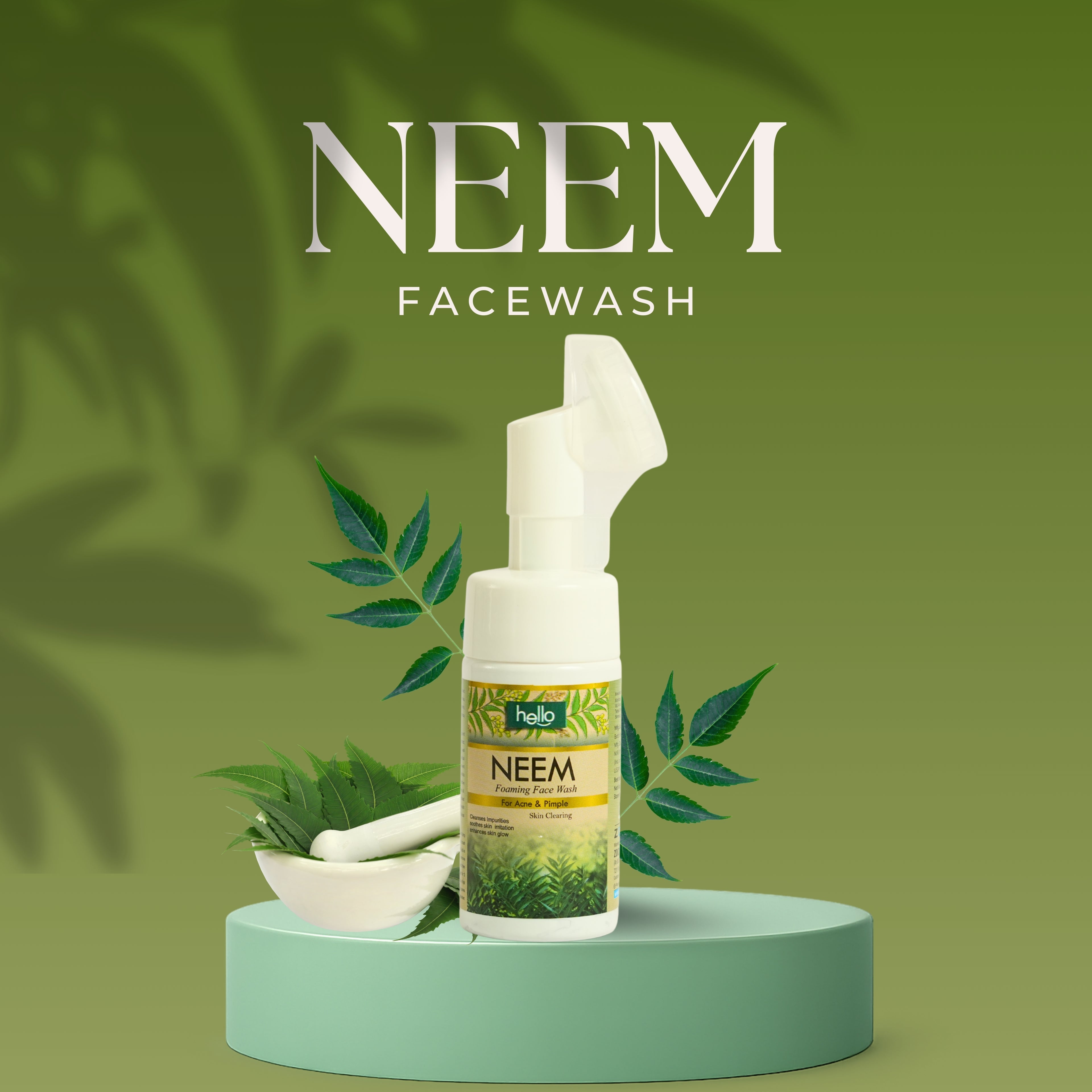 Hello Neem Foaming Face Wash with Built-in Brush - For Acne & Pimples (100ml)